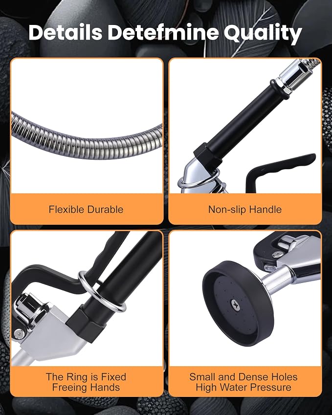 Commercial Sink Sprayer Valve with Hose: iVIGA 38" Flexible Stainless Steel Commercial Kitchen Spray Hose - 1.3 & 3.85 GPM High Pressure Pre Rinse Spray Nozzle - Black 7/8"-20UNEF Handle Assembly