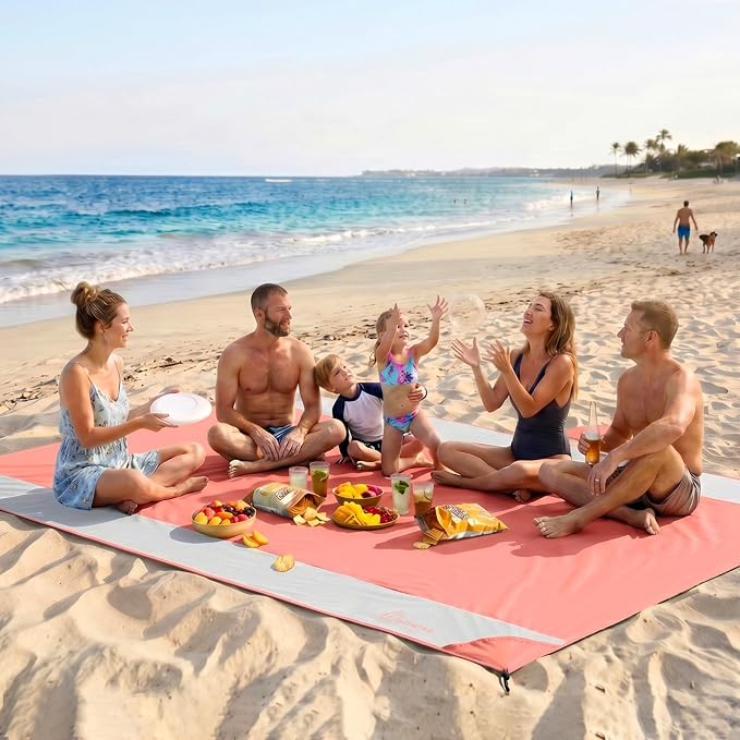 Wolfwise 108" × 120" XXL Beach Blanket, Waterproof & Sandproof Picnic Mat with 4 Sand Pockets & 4 Stakes, Windproof Outdoor Camping Beach Mat, Lightweight, Fits 8 People, Green