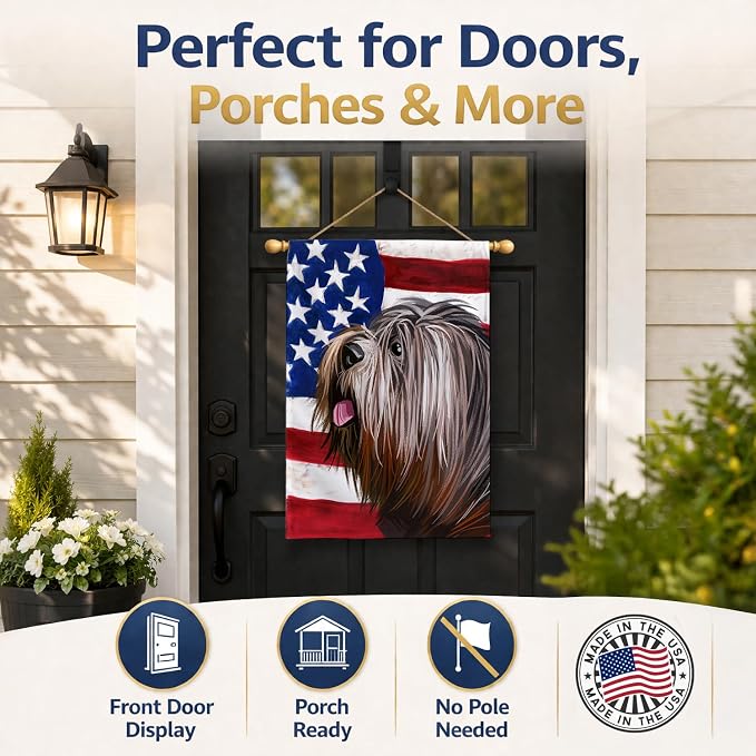 Caroline's Treasures CK6690CHF Schapendoes American Flag House Flag Large Porch Sleeve Pole Decorative Outside Yard Banner Artwork Wall Hanging, Polyester, House Size, Multicolor