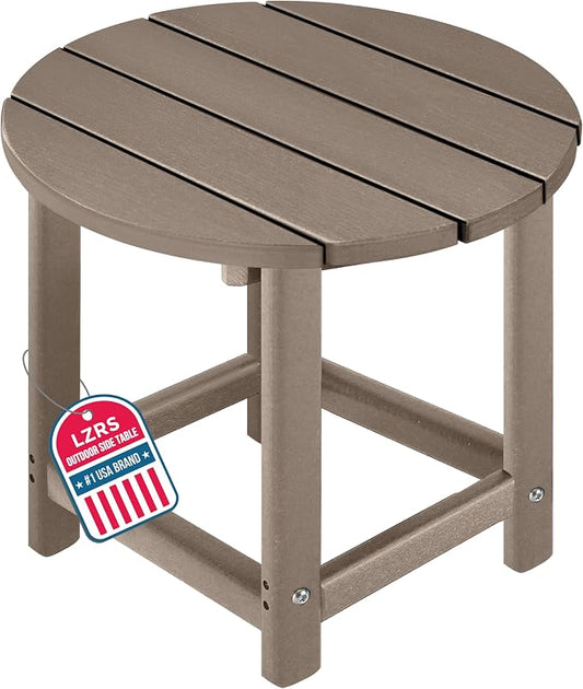 LZRS Round Adirondack Patio Side Table End Table, Outdoor Side Tables for Patio, Backyard,Pool, Indoor Companion, Easy Maintenance & Weather Resistant(Weather Wood)