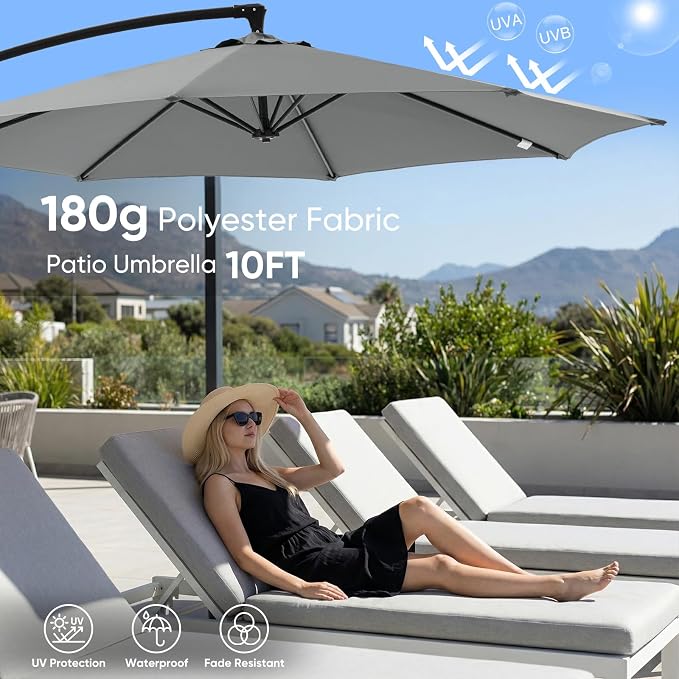 NEWBULIG 10FT Patio Umbrella, Offset Cantilever Outdoor Patio Table Umbrella, UV Protection, Fade Resistant Fabric, Easy Tilt Adjustment for Pool, Deck, Garden, Backyard, Red