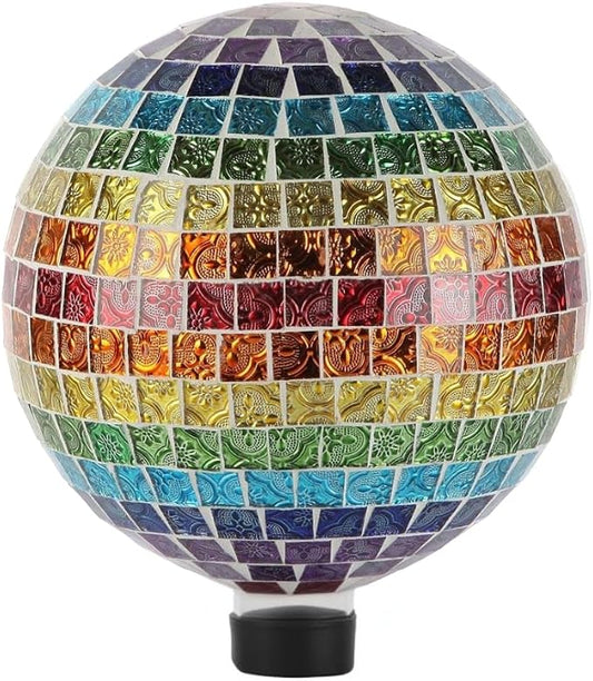 Lily's Home Colorful Mosaic Glass Gazing Ball, Designed with a Stunning Holographic Petal Mosaic Pattern to Bring Color to Any Home and Garden, Multicolor (10" Diameter)