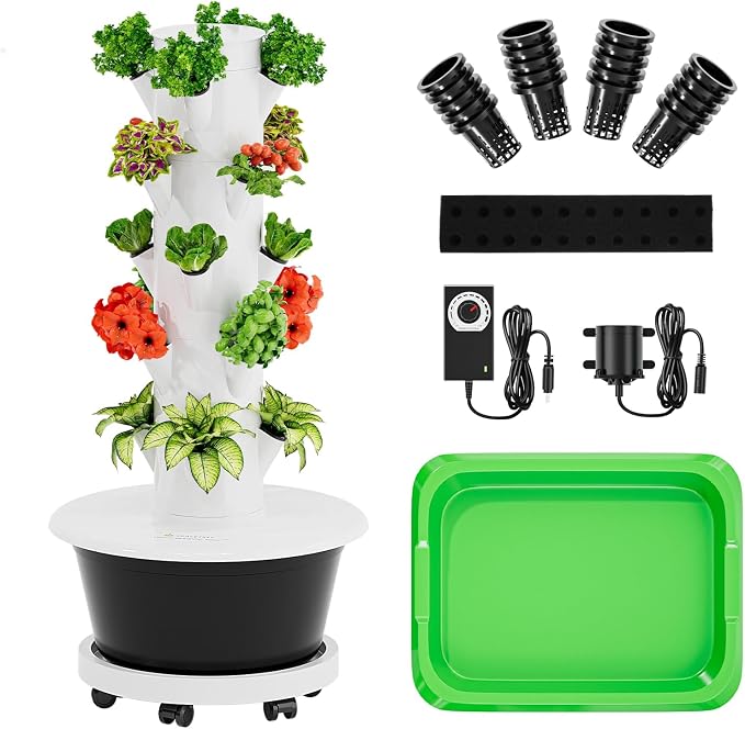 SPECILITE Hydroponics Growing System Kit, Hydroponic Tower, 5 Tiers 20 Pods | with Wheels, Pump & Timer, 30L Large-Capacity Water Tank, Automatic Watering System, Beginner-Friendly, for Vegetables, Fruit
