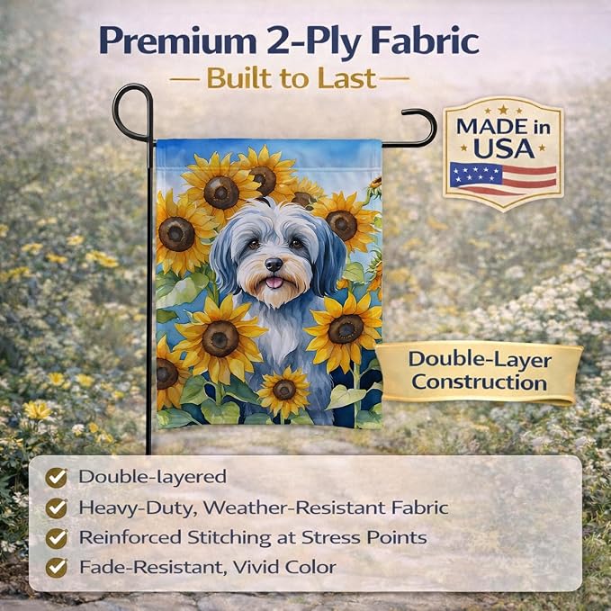 Caroline's Treasures DAC6168GF Tibetan Terrier in Sunflowers Garden Flag Mailbox Flag Decorative Yard Flag Banner Outside Patio Artwork Yard Flower Beds, Garden Size, Multicolor