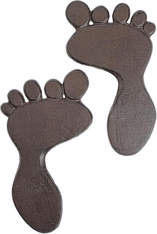 Sungmor Cast Iron Footprint Garden Stepping Stones, Set of 2 Sturdy Metal Left & Right Stepping Mat for Front Door, Outdoor Decorative Paver Mat for Yard Lawn Walkway Landscaping