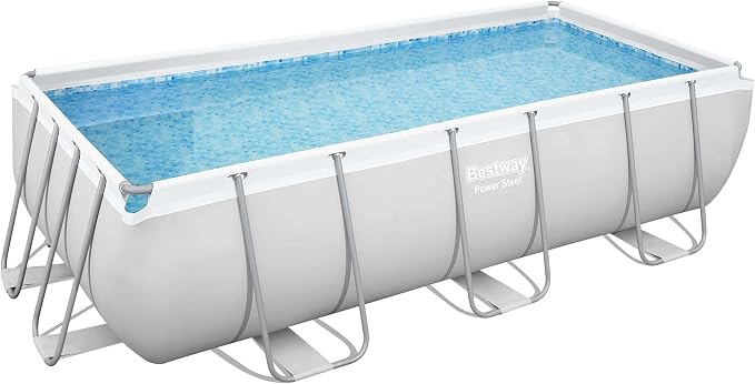 Bestway Power Steel Frame Pool-Set mit Sandfilteranlage 404 x 201 x 100 cm, lichtgrau, eckig
