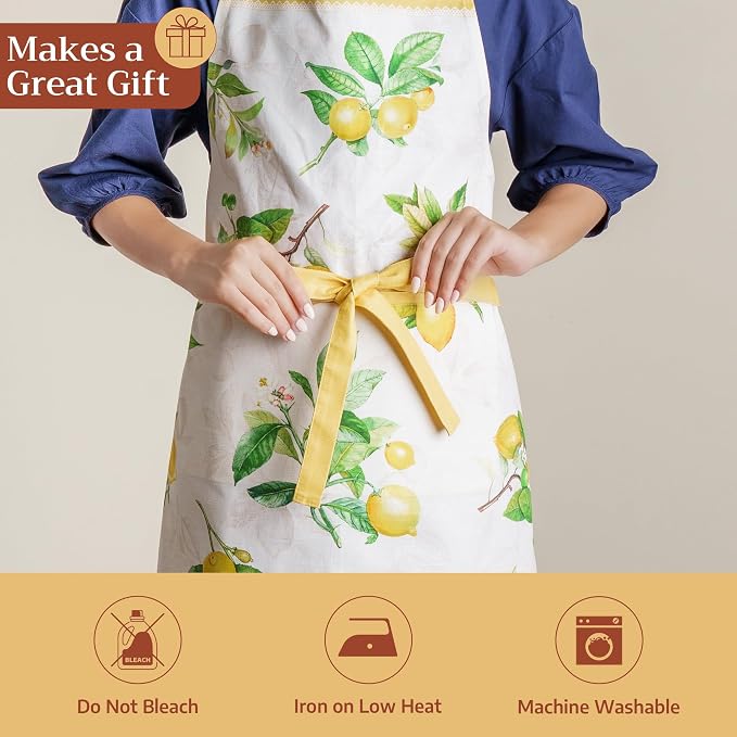 Maison d' Hermine Aprons for women with Pocket 100% Cotton (27.50"x31.50") | Adjustable Neck Strap & long ties Apron Men Chef Wedding Cooking Gardening Server Maid