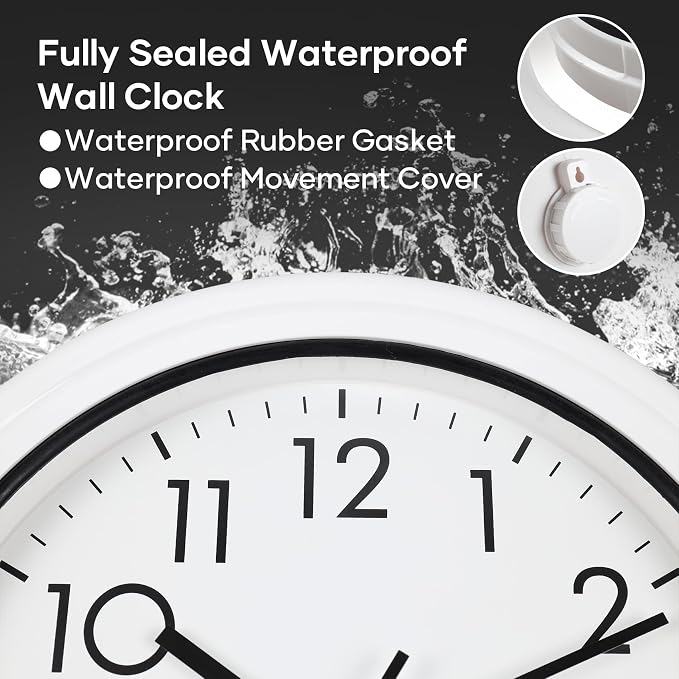 13 Inch Sealed Waterproof Outdoor Clock Non-Ticking Weatherproof Outdoor Wall Clocks Battery Operated Clock for Pool, Patio, Garden, Porch