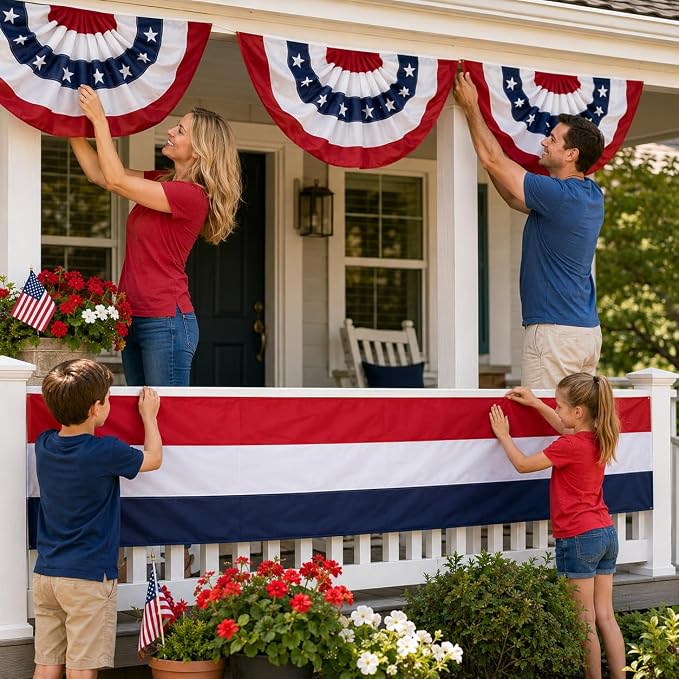 2Pack American Bunting Flag Veterans Day 4th of July 2x20Ft USA Patriotic Banner for Outside Porch Outdoor Red,White & Blue Bunting Decor Home Garden Décor Independence Day Memorial Days
