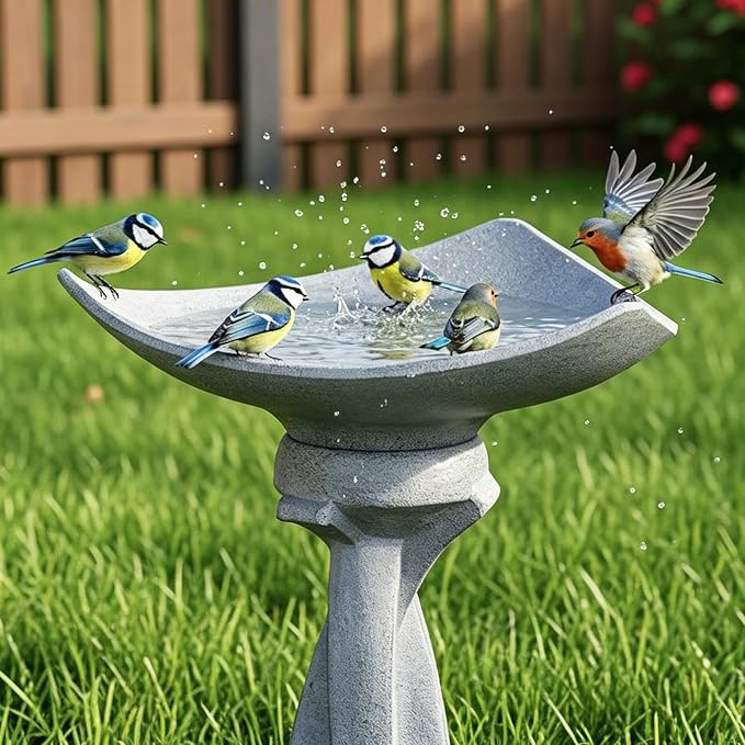 SKYFIRE 22.8" Tall Modern Bird Bath, Concrete Sculptural Pedestal Birdbath, Contemporary Outdoor Yard Statue with Twisted Base for Garden, Patio, Backyard Decor - 14.5" Dia x 22.8" H
