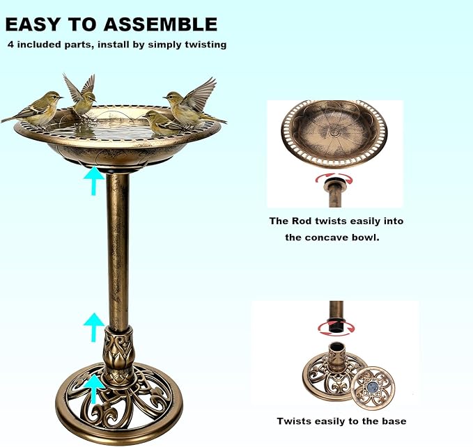 Outdoor Antique Bird Bath Polyresin Lightweight Garden Birdbath for Outside Weather-Resistant Bird Baths (Copper)