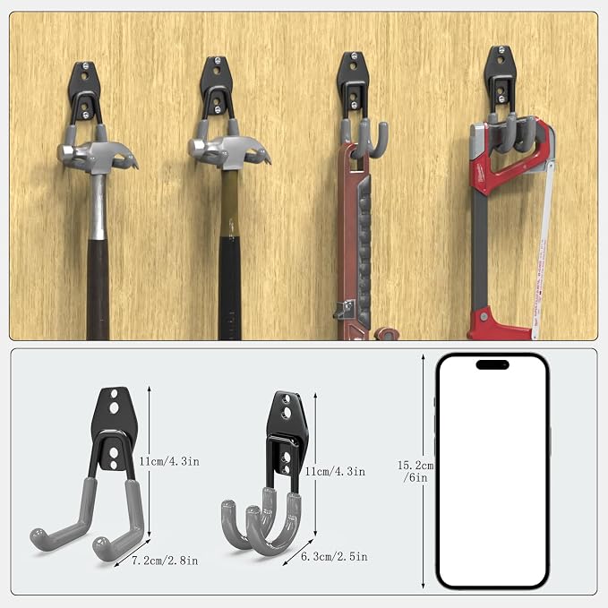 3-H Garden Hose Holder Wall Mount 2 Pack Solid Steel 2.8 Inch,6 Pack 2.5 Inch Compact Hose Hanger Heavy Duty Water Hose Holders for Outside,Gray