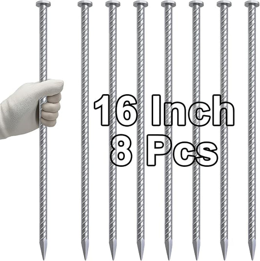 VVOKGO 16 Inch Rebar Stakes Metal Asphalt Anchoring Spikes Ground (8pcs), 1/2 Inch Diameter Galvanized Landscape Anchors Heavy Duty for Speed Bump, Handicap Threshold Ramps, Parking Limits Curb, Tarp