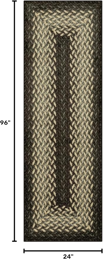 Maples Rugs Marion Bohemian Braided-Style Print Runner Rug – Made in USA – Washable, Non-Slip Indoor Runner for Hallway, Kitchen, and Laundry Room, 2' x 8', Black