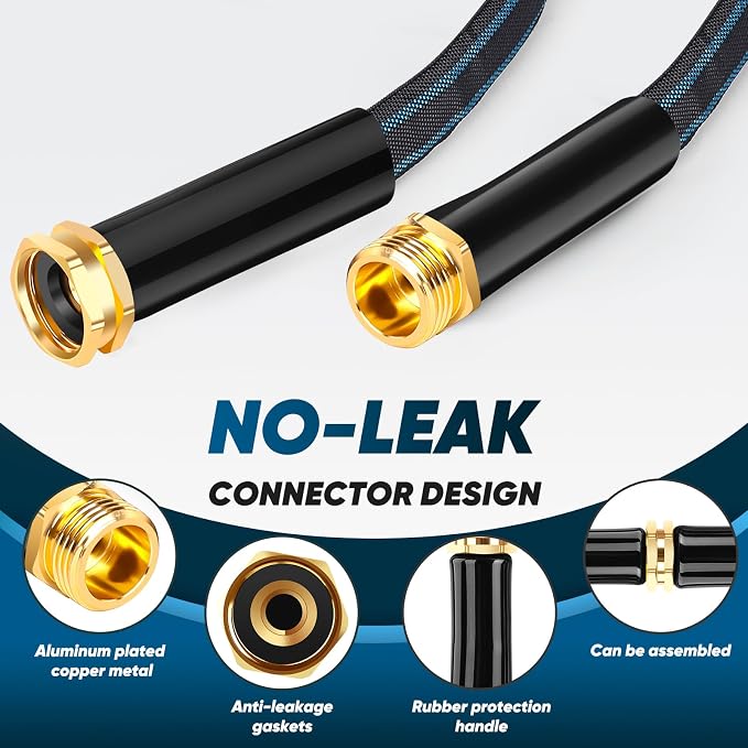 CXEZSIK Garden Hose 100ft Lightweight, Non-Expanding, Leak-Proof Metal Connector, No-Knot No-Tangle Easy to Store and Carry Wear-Resistant 3/4GHT Flexible Water Hose for Yard Outdoor (Black Lake Blue)