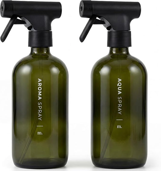 MAISONOVO Dark Green Glass Spray Bottle 16 oz Pack of 2 - Dark Green Spray Bottle for Plants with Fortified Glass & Fine Mist - Ideal for Gardening, Misting, Seedlings & Indoor Plant Care - 16 Labels