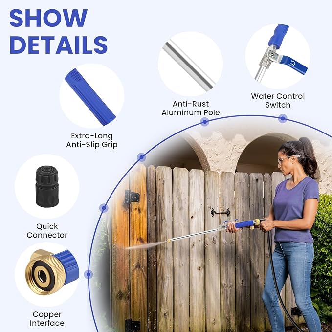 Jet Nozzle for Garden Hose, High Pressure Washer Hose Nozzle, Power Washer Wand with 2 Different Nozzles and Hose Quick Connectors for Car Washing, Garden Cleaning, Patio (Blue)