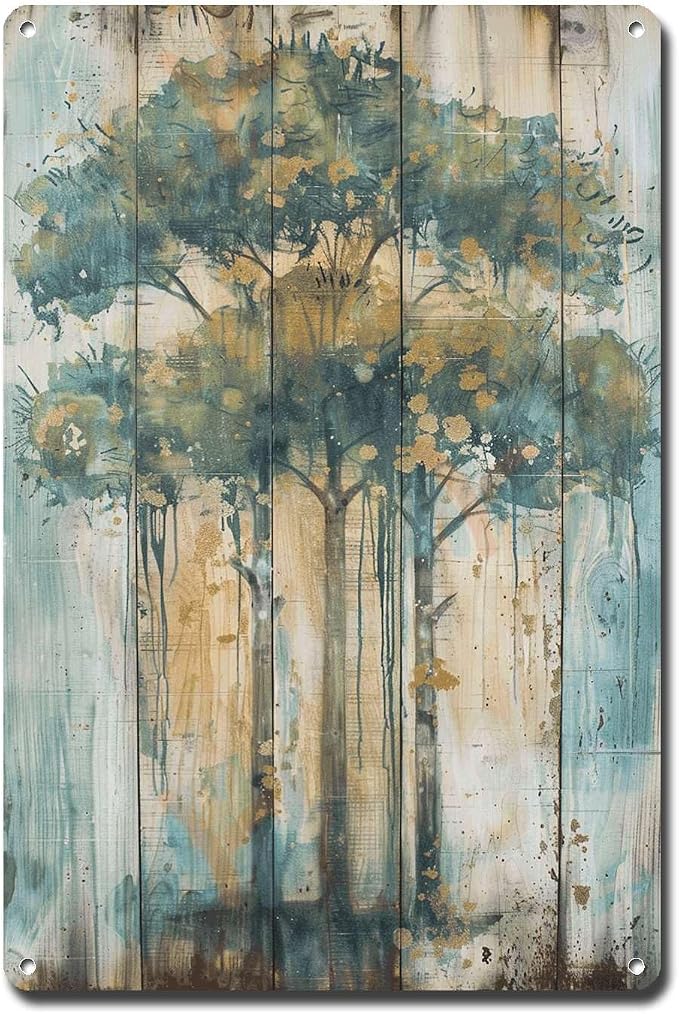 Metal Sign Tin Sign Vintage Wall Art Shabby Chic Umbrella Tree Tin Sign for Vintage Wall Art Rustic Home Decor and Distressed Wood Pan Sign for Garden for Pub 8×12 Inches
