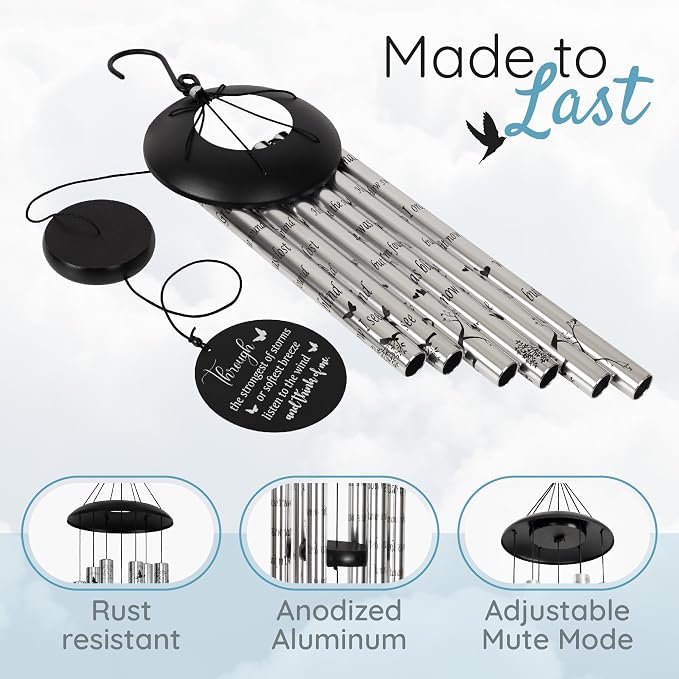The Wind Chime CO Deep Tone Sympathy Wind Chime with 6 Andonized Aluminum Tubes Tuned Soothing Melody, Memorial Wind Chimes for Outside Decoration (Patio, Graden, Yard) 40"