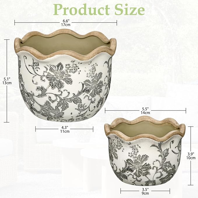Hollyone 2 Pack Ceramic Planter Vintage Ceramic Pot 5.5 + 6.6inch Decorative Flower Plant Pot with Drainage Hole Crackle Glaze for ndoor Outdoor Tuscan Decor Home Living Room Garden Decor Blue Flower
