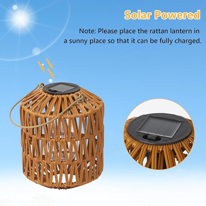 2 Pack Solar Lanterns Outdoor Waterproof, Rattan Solar Lights for Yard, Outdoor Garden Lights, Hanging Lanterns Decorative Birthday Gifts for Mom Grandma, Outdoor Lanterns for Porch Patio Pathway
