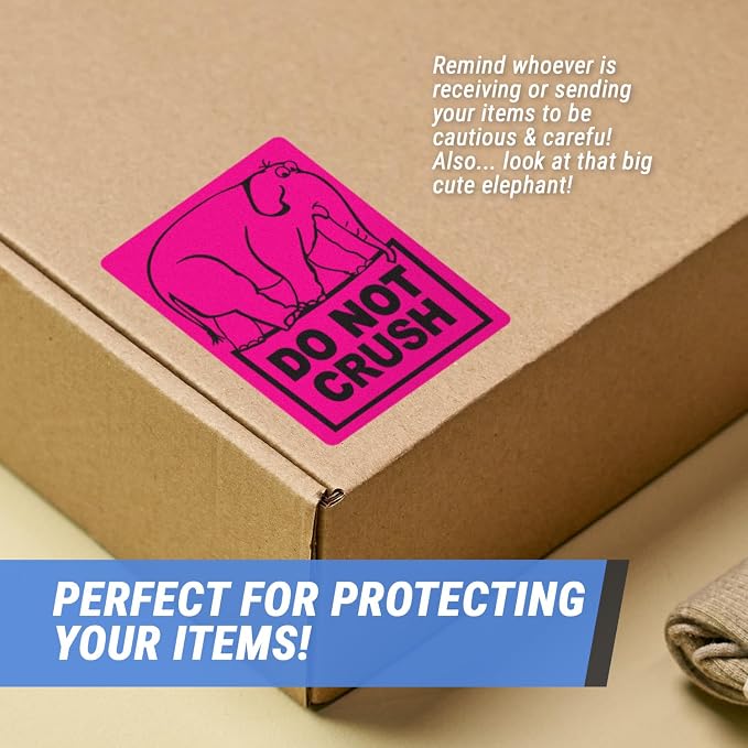 Caution DO NOT Crush Labels (2 x 3 inch, Pink - 900 Labels) Warning Do Not Bend Stickers for Shipping Fragile Items - Strong Adhesive