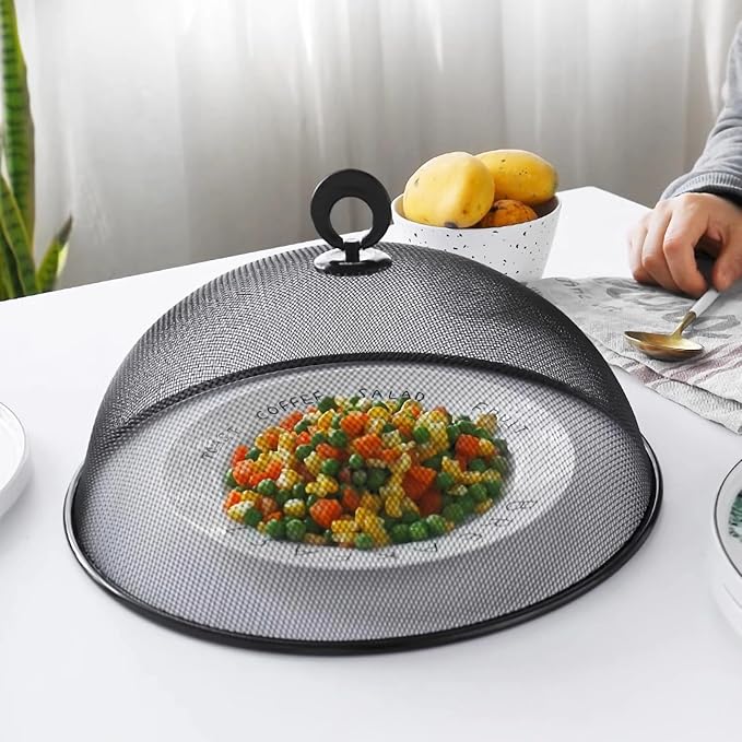 WUWEOT 8 Pack Metal Mesh Food Cover, 10.8 Inch Outdoor Picnic Plate Serving Covers, Food Tents Dome Screen Umbrella, Vegetable Plant Seed Protector for Table, BBQ, Camping, Outside Parties and Garden