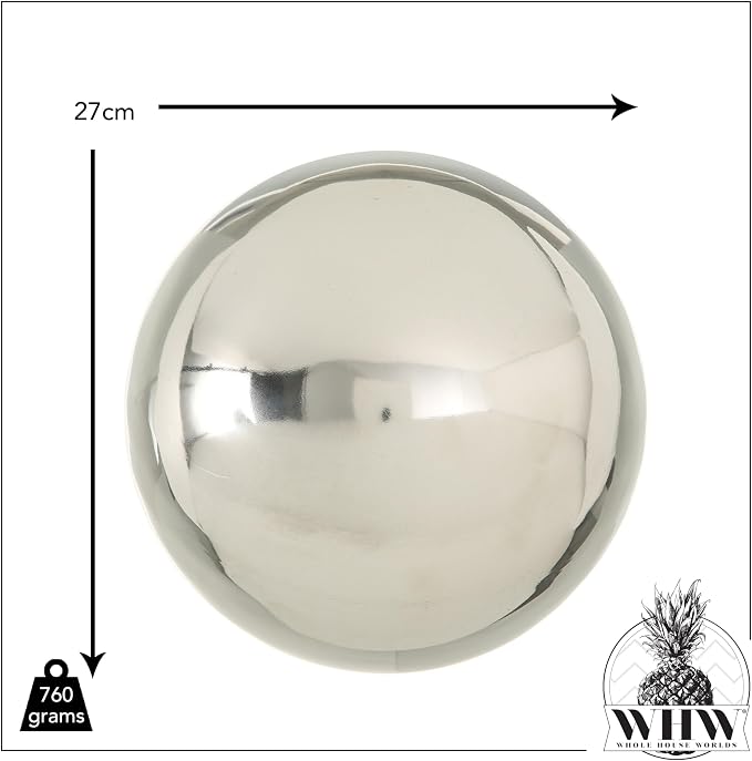 WHW Whole House Worlds Large Crosby Street Stainless Steel Gazing Ball for Homes and Gardens, 10.75 Inches Diameter, Mirror Globe