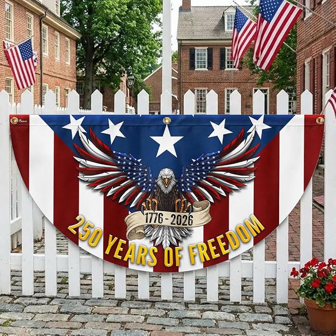 American Flag-250 Years of Freedom Non-Pleated Fan Flag Patriotic Eagle Bunting, 1.5x3 ft, 2 Pack-USA Premium Polyester