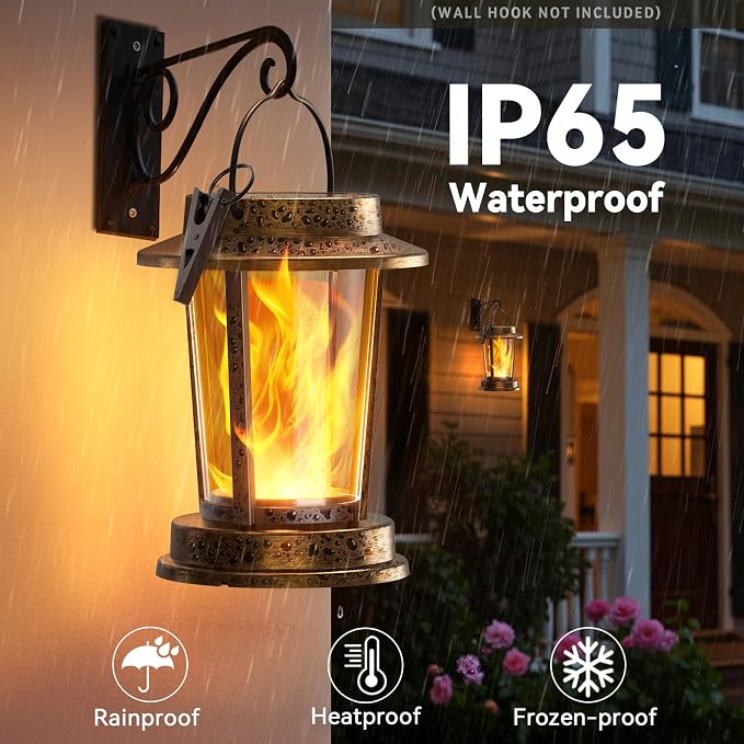 Solar Lanterns Outdoor Waterproof, Upgraded Flickering Flame Solar Lights Outdoor, Solar Powered Lanterns Decorative, Hanging Solar Lantern for Garden Yard Patio Path Porch Tree Decor 4 Pack(Copper)