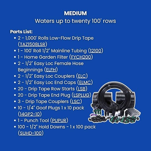 Dripworks Drip Tape Irrigation Kit for Watering Row Crops in Farms - Waters Upto 20 100' Rows (1/8 Acre) | Agricultural Grade Components | Trusted Brand Since 1991
