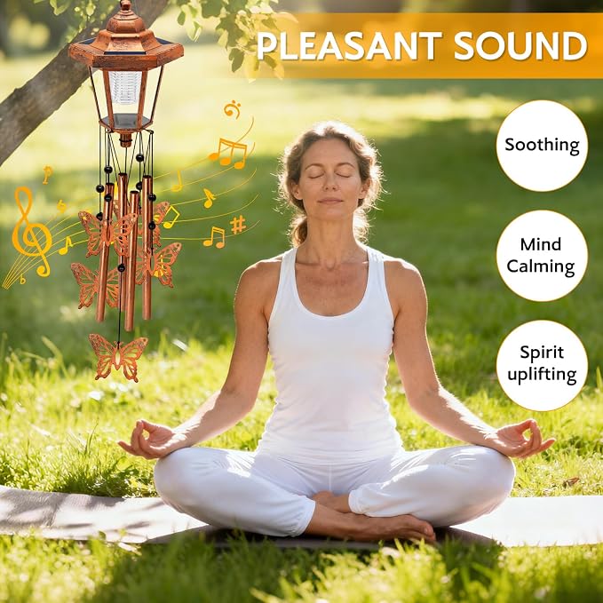 2 Pack Solar Butterfly Wind Chimes, Gifts for Women Mom Grandma Wife Sister Daughter Neighbor, Classic Bronze Wind Chimes With Wind Catcher Solar Decor Light For Outdoor Garden Patio Yard Porch Window