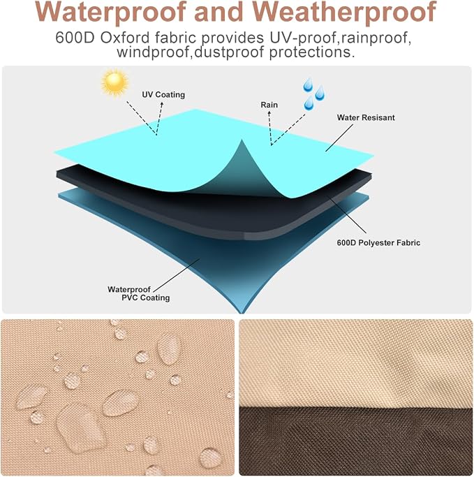 Vailge Patio Heater Covers with Zipper and Storage Bag,Heavy Duty 600D Oxford Waterproof Outdoor Heater Cover Wind-Resistant Dustproof UV-Resistant,Beige & Brown,89'' Height x 33" Dome x 19" Base