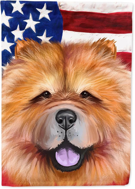 Caroline's Treasures CK6490CHF Chow Chow Dog American Flag House Flag Large Porch Sleeve Pole Decorative Outside Yard Banner Artwork Wall Hanging, Polyester, House Size, Multicolor