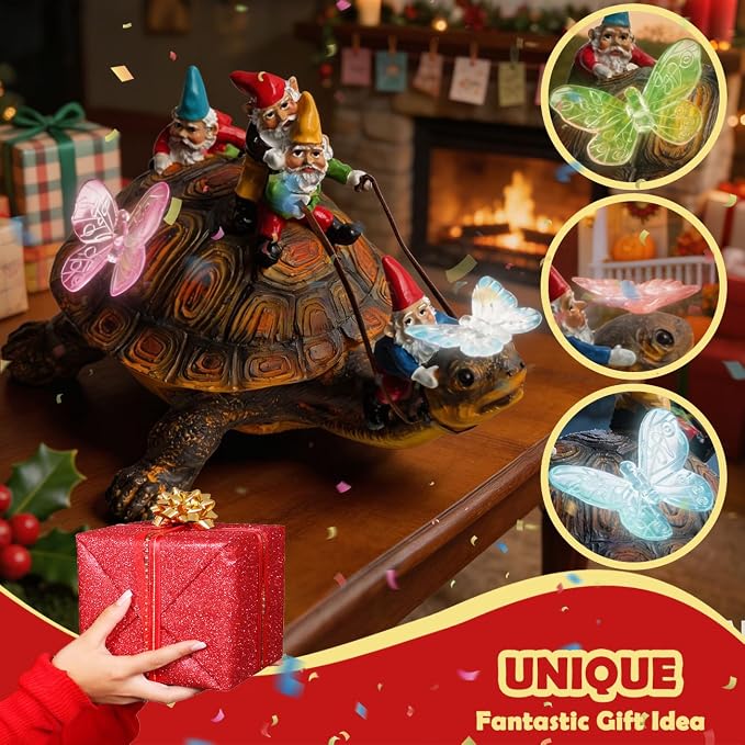 Sunthus Funny Garden Gnome with Solar Light Yard Art Resin Figurine Décor | Turtle Statue For Outdoor Garden Decorations