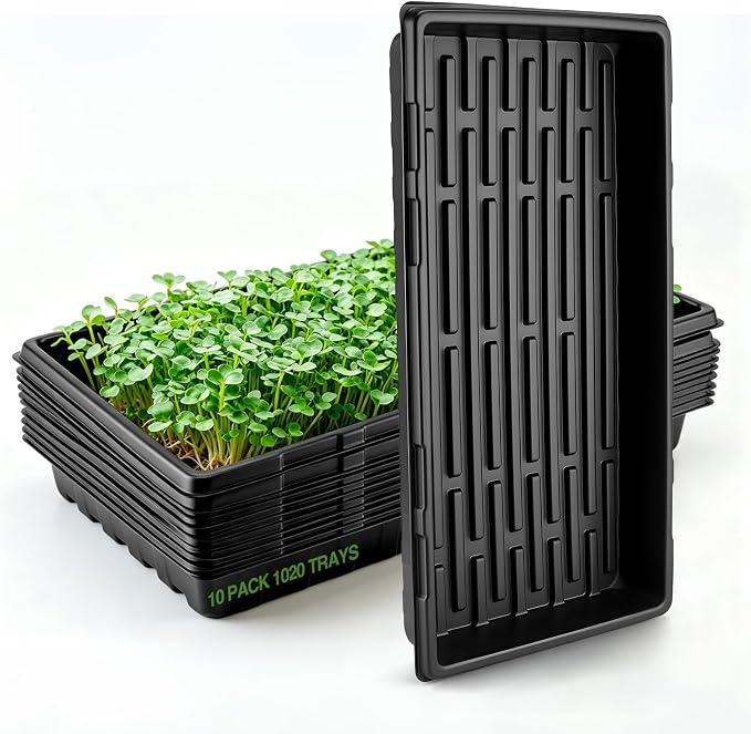 CMOOD 10 Pack 1020 Trays Heavy Duty Extra Thick Seed Starting Trays, Plant Trays for Seedlings, Plant Germination, Propagation Tray, Nursery Trays, Microgreen Growing Trays-No Drain Holes, Reusable