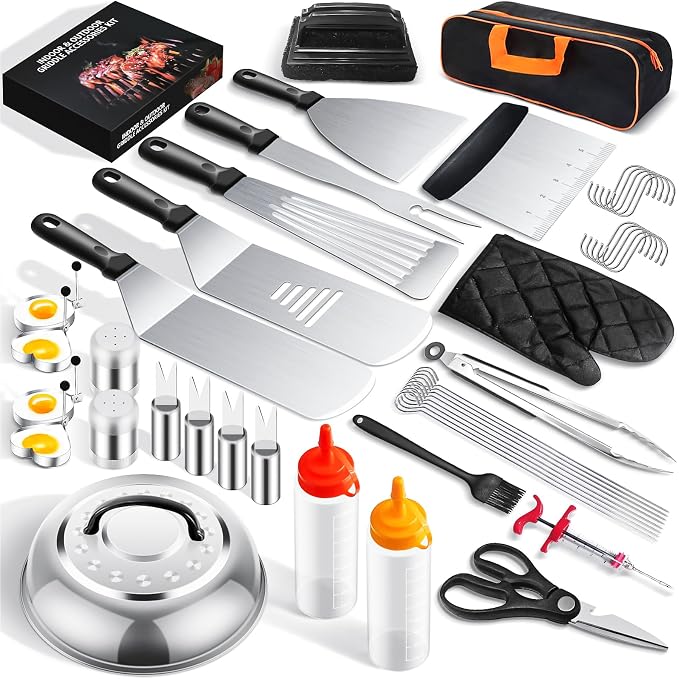 Griddle Accessories Kit for Blackstone and Camp Chef, 45 PCS Upgraded Flat Top Grill Accessories, Household Griddle Spatula Set with Enlarged Spatulas, Basting Cover, Scraper, for Outdoor
