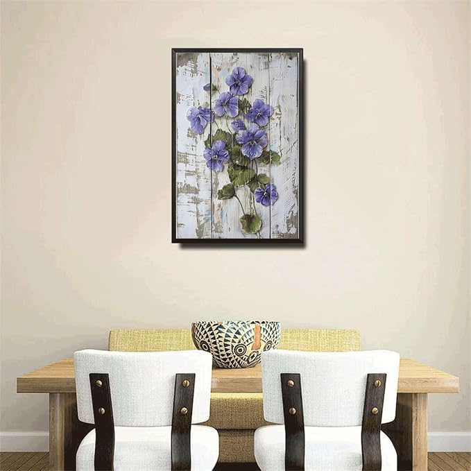 Metal Sign Tin Sign Vintage Wall Art Rustic Charm Violets Tin Sign for Shabby Chic Gardens Cottage Style Decor and Weather Resistant D Signs for Garden for Club 8×12 Inches with Metal Frame