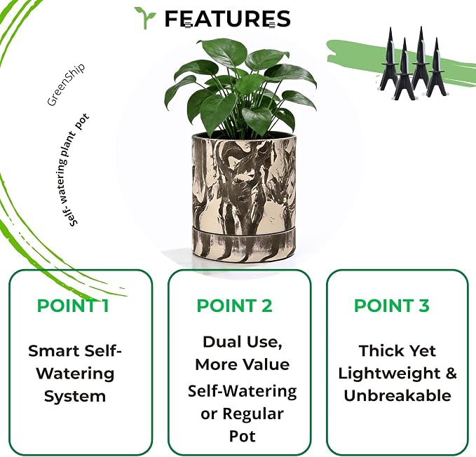 GreenShip 13.7″ Cylinder Planters with Drainage Hole and Planter Saucer, Jun Porcelain Clay & Recycled Resin, Decorate Home,Office & Outdoor