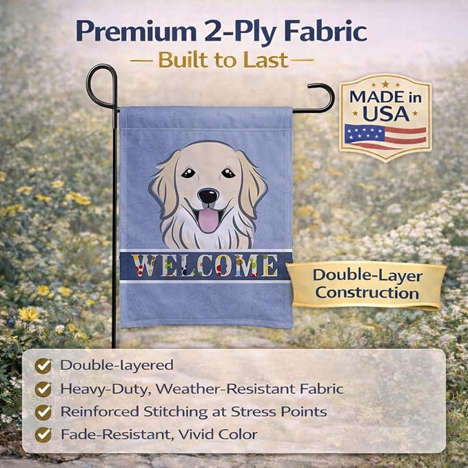 Caroline's Treasures BB1391GF Golden Retriever Welcome Garden Flag, Blue Mailbox Flag Decorative Yard Flag Banner Outside Patio Artwork Yard Flower Beds, Garden Size, Multicolor