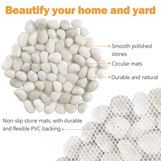 River Rock Stepping Stones Outdoor for Garden Walkway, 10 inch 6 Pcs Hexagon Shape Paver Step Stones Polished Pebble River Stone Mat for Yard Lawn Patio Pathway Walk Way - White