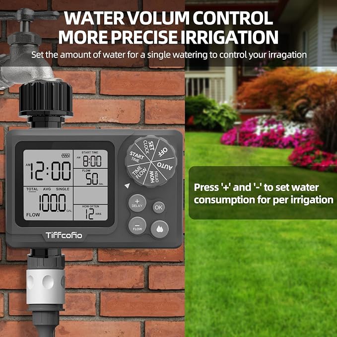 New Programmable Water Volume Control Sprinkler Timer, Water Duration Control Hose Timer with Water Meter, Auto and Manual Watering for Irrigation, Garden and Drip System (1 Pack)