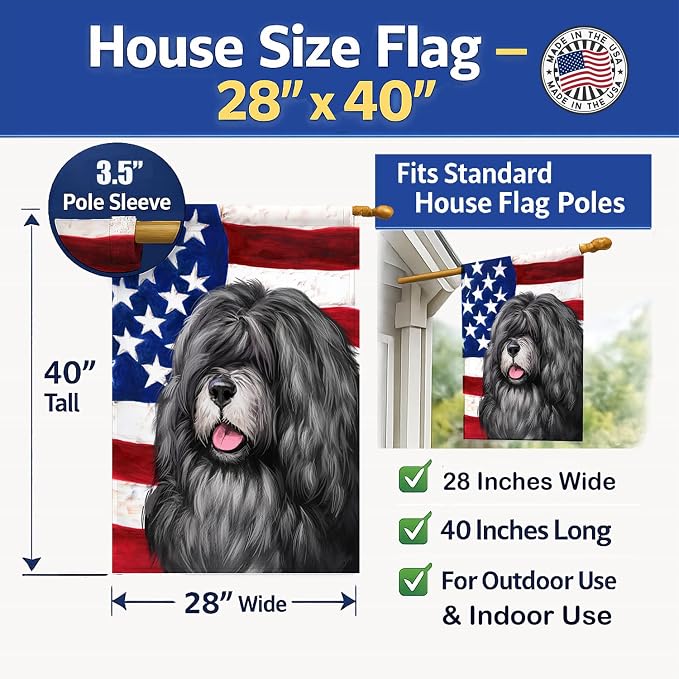 Caroline's Treasures CK6475CHF Portuguese Sheepdog American Flag House Flag Large Porch Sleeve Pole Decorative Outside Yard Banner Artwork Wall Hanging, Polyester, House Size, Multicolor