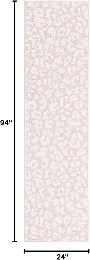 Unique Loom Outdoor Safari Collection Area Rug - Leopard (2' x 7' 10" Runner, Pink Ivory/ Ivory)