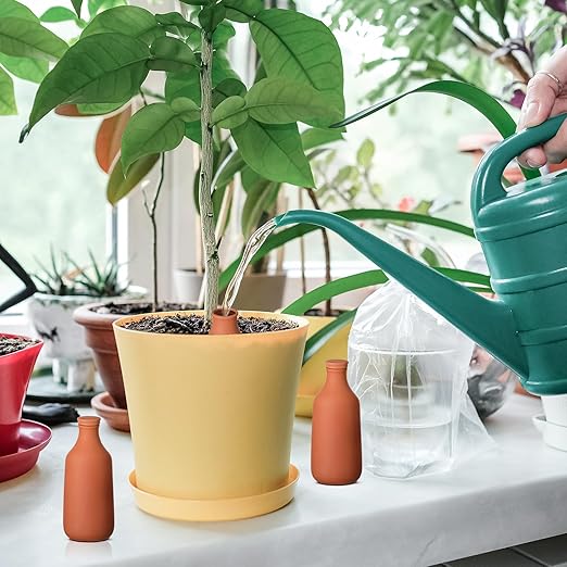 DoubleFill 4 Pcs 18oz Ollas Terracotta Watering Pots Self Watering Planter Insert Terracotta Globes Clay for Outdoor Indoor Garden Plants, Easy to Refill