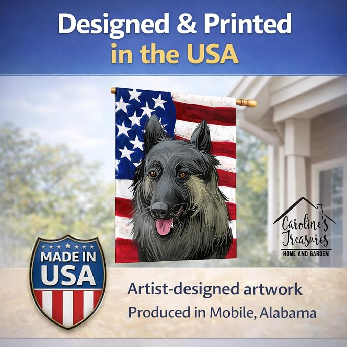 Caroline's Treasures CK6707CHF Shiloh Shepherd Dog American Flag House Flag Large Porch Sleeve Pole Decorative Outside Yard Banner Artwork Wall Hanging, Polyester, House Size, Multicolor