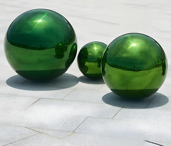 Stainless Steel Gazing Globe Mirror Ball, Decorative Gazing Balls for Garden, Reflective Smooth Garden Ball Sphere for Outdoor Yard Decoration (Green, Dia: 14 inch)
