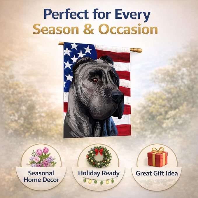 Caroline's Treasures CK6640CHF Perro de Presa Canario American Flag House Flag Large Porch Sleeve Pole Decorative Outside Yard Banner Artwork Wall Hanging, Polyester, House Size, Multicolor