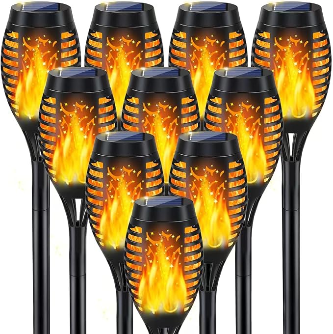 10Pack Solar Lights Outdoor, Solar Torch Lights Outdoor Flickering Flame for Outside Decorations, Waterproof Garden Light Solar Powered , Torches Flame Light for Outside Yard Patio Lawn Garden Decor
