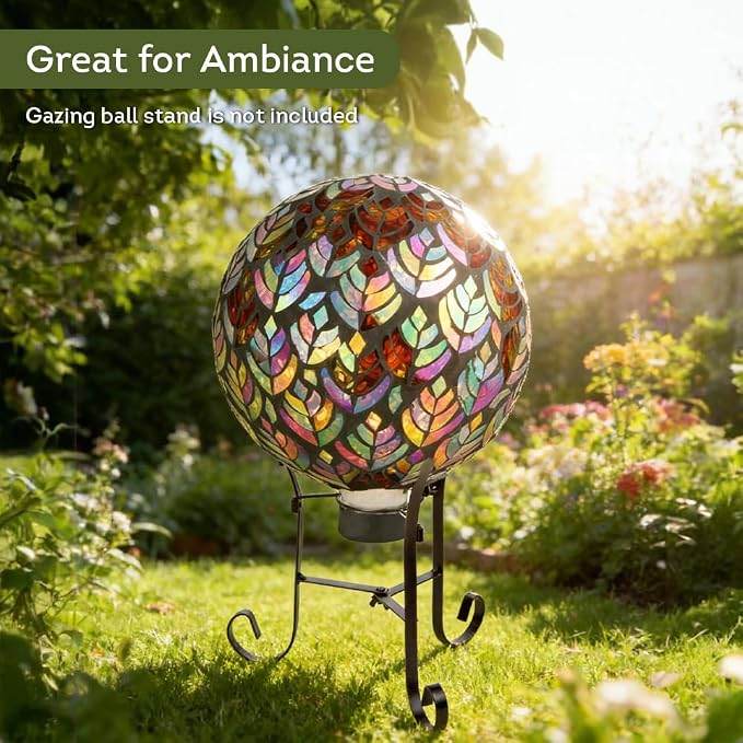 Lily's Home Colorful Mosaic Glass Gazing Ball, Designed with a Stunning Holographic Petal Mosaic Pattern to Bring Color to Any Home and Garden, Silver & Purple (10" Diameter)